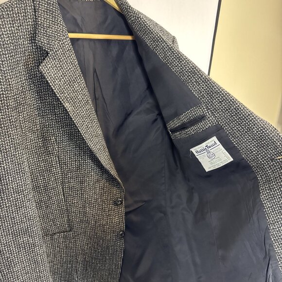 Vintage Harris Tweed Sport Coat Blazer Men 42 Handwoven Scotland Gray Black Wool - Picture 6 of 7